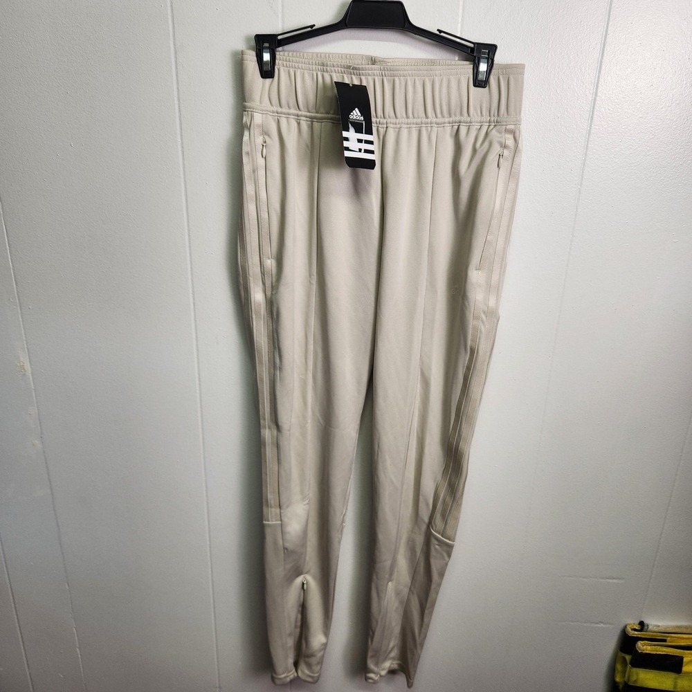 Adidas Track Pants Mens Small Beige AEROREADY Primegreen Zip Pockets Athletic